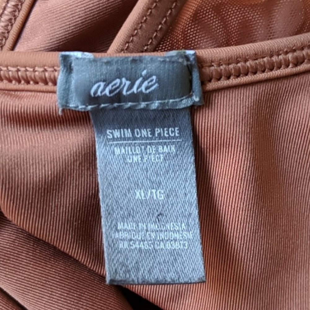 Aerie Rust One-Piece Mesh-Paneled Halter Swimsuit (XL) - Picture 4 of 4
